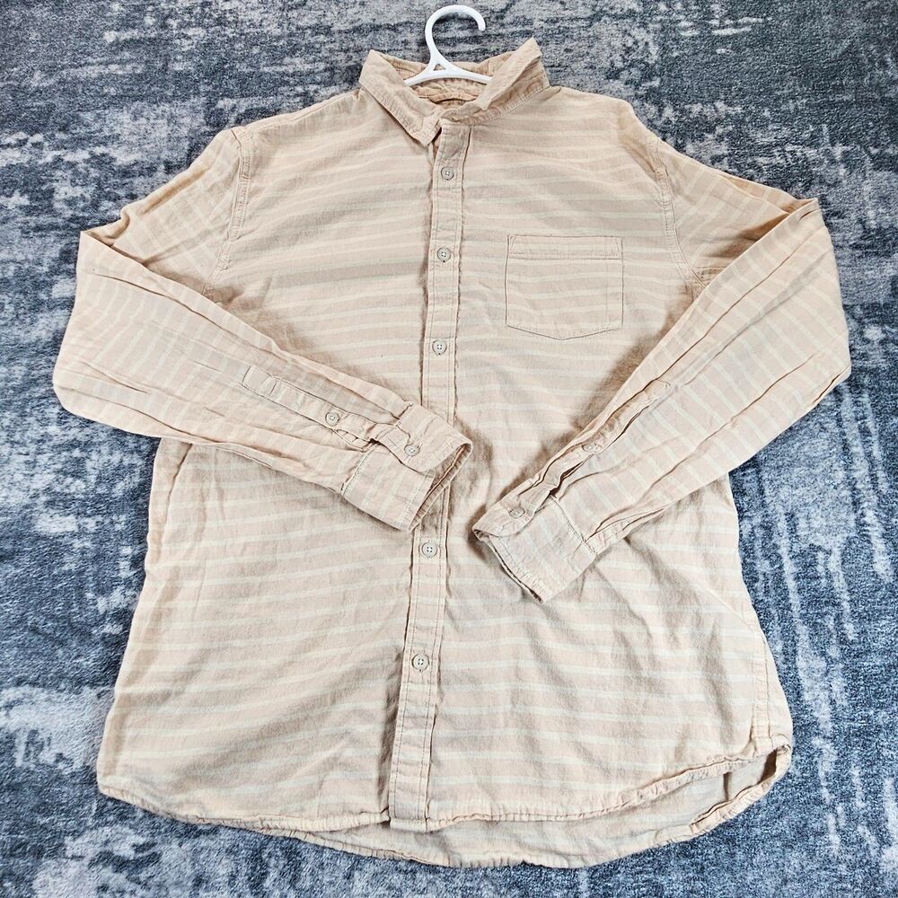 Marine Layer Mens Shirt Large Pink White Striped Long Sleeve Pocket Cotton